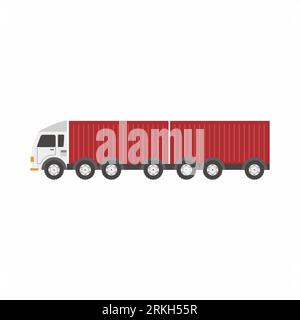Red trucks container ships and flat nose trucks towing engine transport web icons or design elements. Road freight transportation isolated on white ba Stock Vector