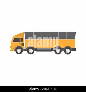 Vector flat design creative truck transportation. Delivery logistics fleet vehicles featuring cargo trucks and containers. Heavy tipper in cartoon cha Stock Vector