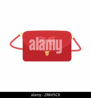Women's accessories with red leather shoulder bag isolated on white background. Elegant female fashion for for formal or semi-formal events. Flat icon Stock Vector