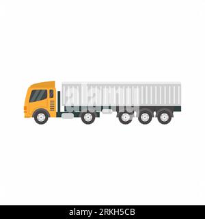 Loading cargo in the truck isometric vector illustration. Vehicle for delivery in flat cartoon style. Delivery, freight cargo transportation industry, Stock Vector