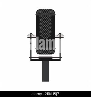 Audio-Technica AT2035 microphone flat vector illustration. Podcast radio icon isolated on white background. Designed for home project or professional Stock Vector
