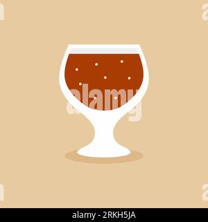 A glass of wine, brandy, cognac or whiskey. Snifter beer glass isolated on color background. Wineglass icon in modern hand drawn design. Flat cartoon Stock Vector
