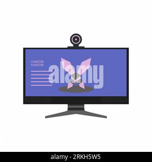Flat modern design vector illustration concept of computer monitor gaming. Computer desktop gaming device with camera on it. E-sport equipment isolate Stock Vector