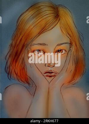A vibrant portrait of a young woman with bright orange hair Stock Photo