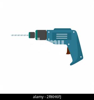 Hand drill icon in flat design isolated on white background. Drill machine icon for handyman concept. Household instrument in cartoon design. Electric Stock Vector