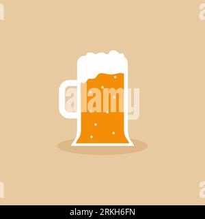 A glass of beer flat icon design element. Root beer foam in big mug with handle for drink. Octoberfest beer symbol with cartoon style. Toasting, champ Stock Vector
