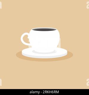 A cup coffee icon flat style. Cappuccino in white ceramic mug for restaurant menu. Flat cartoon style. Decorative design for cafeteria, posters, banne Stock Vector