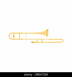 Trombone flat icon. Brass band, symphony orchestra, concert. Musical instruments concept cartoon style on white background. Vector illustration can be Stock Vector