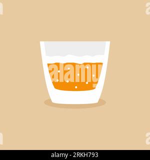 Cocktail in lowball glass flat cartoon design icon. Alcohol cold drink in orange fashioned glass. Champagne, vodka, wine, beer, cocktail in lowball gl Stock Vector