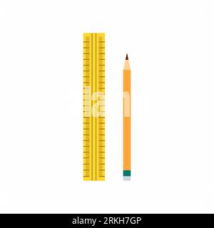 Pencil and ruler for carpentry and home renovation tools with flat design element. Drawing project, sketching object, working instruments. Repairman i Stock Vector