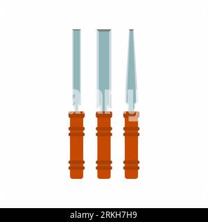 Chisel tool icon. Carpentry equipment with different style isolated on white background. Construction and repair instrument. Flat cartoon illustration Stock Vector