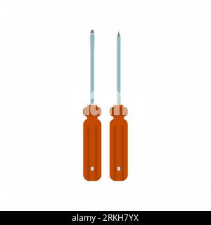 Screwdriver vector icon on isolate white background. Home repair tools flat cartoon design. Slotted common blade screwdriver hand tools for repair and Stock Vector