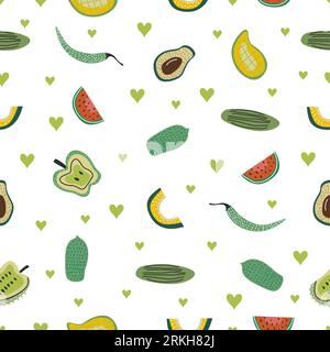 Seamless pattern with assortment tropical fruit for healthy eating and organic foods. Vector fruit mix illustration can be used to fill different shap Stock Vector