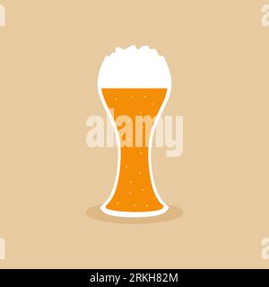 Cool modern vector flat design on draught beer glassware. Alcohol drink with foam in pilsner glass. Ideal for graphic and motion design in bars and re Stock Vector