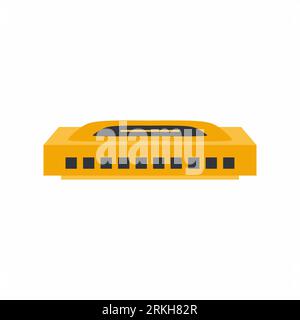 Harmonica vector illustration. Musical instrument. French harp or mouth organ in cartoon flat style. Wind instrument used in blues, American folk musi Stock Vector