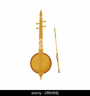 Vector icon of Arabic musical instrument called rebab. Traditional musical percussion. The name of several related bowed string instruments. Moroccan Stock Vector