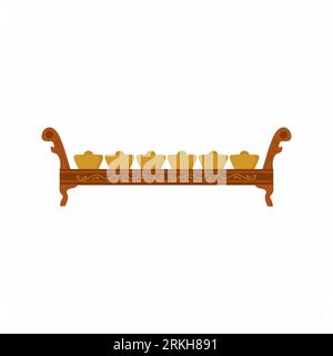 Vector icon of Bonang. An Indonesian musical instrument used in the Javanese gamelan. Hand drawn traditional percussion isolated on white background. Stock Vector