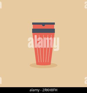 Reusable cups, thermos mug and tumblers with cover. Thermos for take away coffee in flat cartoon style. Motivation zero waste concept. Bring your own Stock Vector