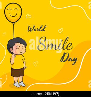 World smile day card with children illustration and balloon. vector illustration Stock Vector