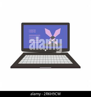 Laptop gaming flat icon style. Minimal laptop design for e-sport gaming isolated on white background. Modern technology digital element with the scree Stock Vector