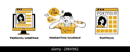 The Importance of Communication Skills, Previous Experience and Self-Promotion When Applying for a Job concept Stock Vector
