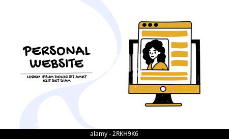 Vector of a young female entrepreneur with a personal website Stock Vector