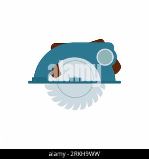 Chainsaw icon illustration for handyman tools. Flat cartoon image isolated on white background. Professional instrument, working tool. Gasoline circul Stock Vector