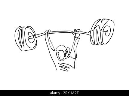 Woman lifting weights continuous one line drawing. Squats with barbell ...