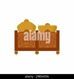Vector hand drawn traditional Indonesian musical instruments of Kenong. It is a musical instrument of Indonesia used in the gamelan. Indonesia and mus Stock Vector