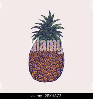 Hand drawn sketch style illustrations of ripe pineapples. Exotic tropical fruit vector drawings isolated on white background Stock Vector