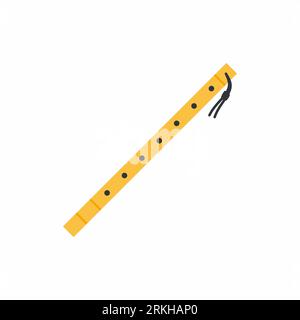 Wooden flute icon in cartoon style isolated on white background. Vintage classical musical instruments concept. Flat illustration of wooden flute vect Stock Vector