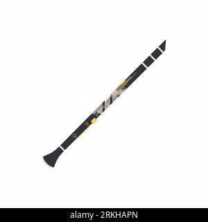 Cartoon clarinet isolated on white background. Cylindrical tube, mouthpiece, melody. Wind musical instrument concept. Flat vector element for music sc Stock Vector
