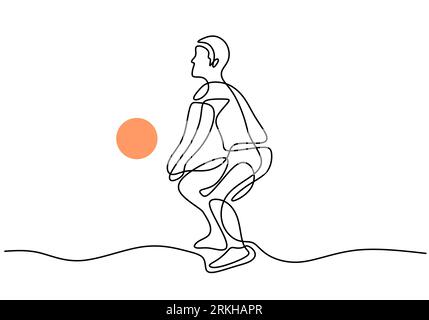 One continuous line drawing young male professional volleyball player in action. Energetic man playing a ball on court isolated on white background. H Stock Vector