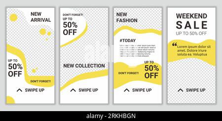 Social media pack template for discount and special offer. Trendy editable ig stories template design. Vector illustration. Layout sale banner for soc Stock Vector