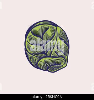 Green romain lettuce hand drawn sketch. Fresh leaves ingredient for salad in vintage engraving style. Organic food concept. Healthy organic vegetarian Stock Vector
