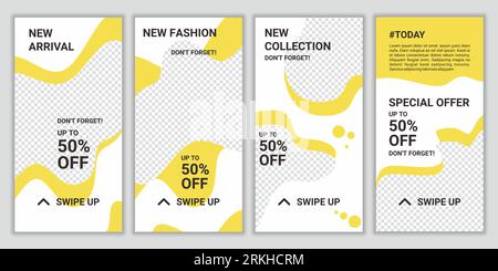 Vector set of abstract creative backgrounds in minimal trendy style with copy space for photo. Modern promotion square web banner for social media sto Stock Vector