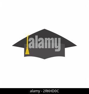 Square academical or graduate cap. Item of academic dress consisting of horizontal square board with tassel attached to center. Trencher isolated on w Stock Vector