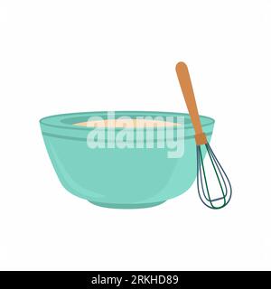 Eggbeater and bowl flat icon. Confectionery tools isolated on white background. Cute sign or logo for bakery products. Vector Pastry whisk and bowl il Stock Vector