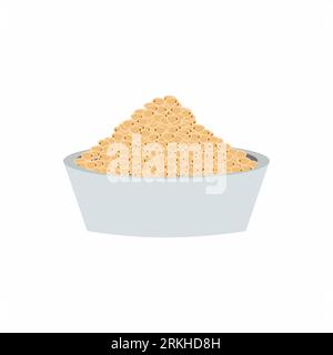 A bowl with wheat, barley grains and flour, seed of wheat isolated on white background. Natural farming food in cartoon style. Healthy organic food ic Stock Vector