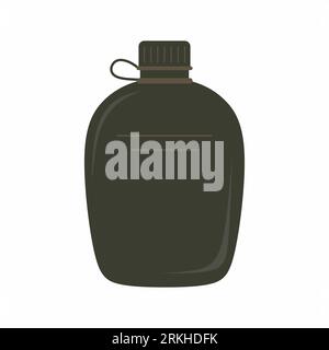 Bottle of water sport. Army water canteen icon illustration in flat design style. Tourists gear. Vector reusable bottle isolated on white background. Stock Vector