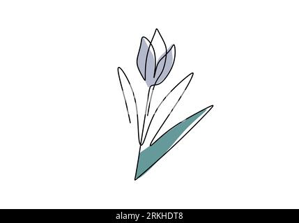 Beautiful Tulip flower one continuous line art minimalist contour drawing. Spring floral design element isolated on white background. Blossoming natur Stock Vector