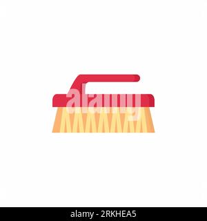 Red brush for cleaning icon in flat style. House cleaning concept with cartoon design element. Household supplies. Flat vector scrub brush. Clean symb Stock Vector