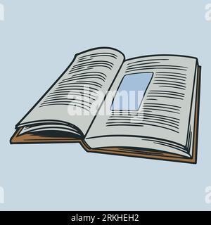 Hand drawn sketch of a book with open pages. University education books or bookstore sketches. Decorative open book in retro engraved image. Isolated Stock Vector