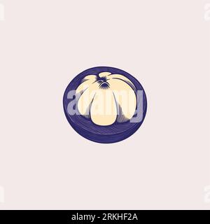 Mangosteen exotic fruits, vector hand drawn colored sketch. Farmers market menu design. Healthy lifestyle concept. Vegetarian food poster. Vintage sty Stock Vector