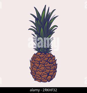 Pineapple fruit hand drawn retro. Healthy food poster. Vintage ink flat style, engraved hand drawn sketch. Exotic tropical fruit. Vector illustration. Stock Vector