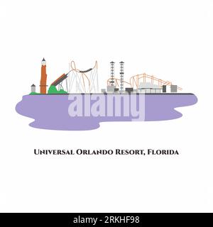 Universal Orlando Resort. It is an American theme park and entertainment resort in Orlando, Florida. There are also many attractions in Universal Stud Stock Vector