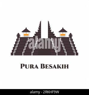 Pura Besakih. One of a series of Balinese temples. The largest and holiest temple of Hindu religion. Amazing picturesque view. Vector flat illustratio Stock Vector