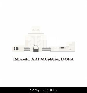 The Museum of Islamic Art. It is a museum on one end of the seven-kilometer-long Corniche in Doha, Qatar. The museum building stands out as an archite Stock Vector