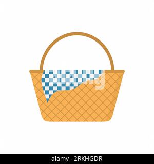 Wicker picnic basket. Colored of empty wicker baskets for a meal, for a picnic isolated on white background. A wicker for outdoor dining or hampers fo Stock Vector