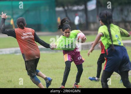 Rugby match between Flame Girls Club and Laxmibazar Rugby Club at Paltan Maydan, Dhaka, Bangladesh, 25 August, 2023. Bangladesh Rugby Federation Union Stock Photo